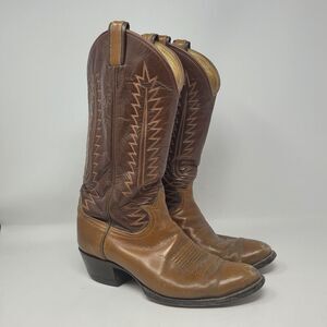 Vintage Tony Lama Boots Mens 8.5 Brown Leather Western Cowboy Rodeo